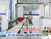 1至11月份 全市规模以上工业完成总产值2391.77亿元